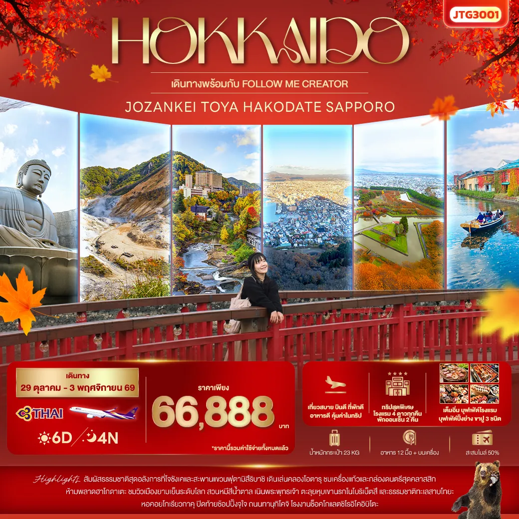 ทัวร์ญี่ปุ่น  HOKKAIDO Jozankei Toya Hakodate Sapporo 6วัน 4คืน (TG)
